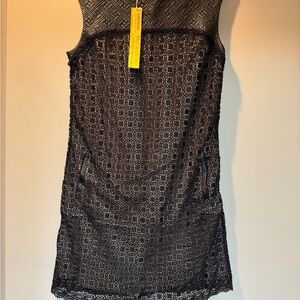 Catherine Malandrino Black lamb leather / laced Textured pocket  Dress